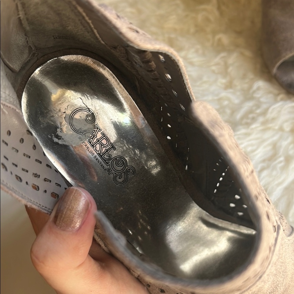 Stylish Tan Peep-Toe Ankle Boots - Picture 2 of 6